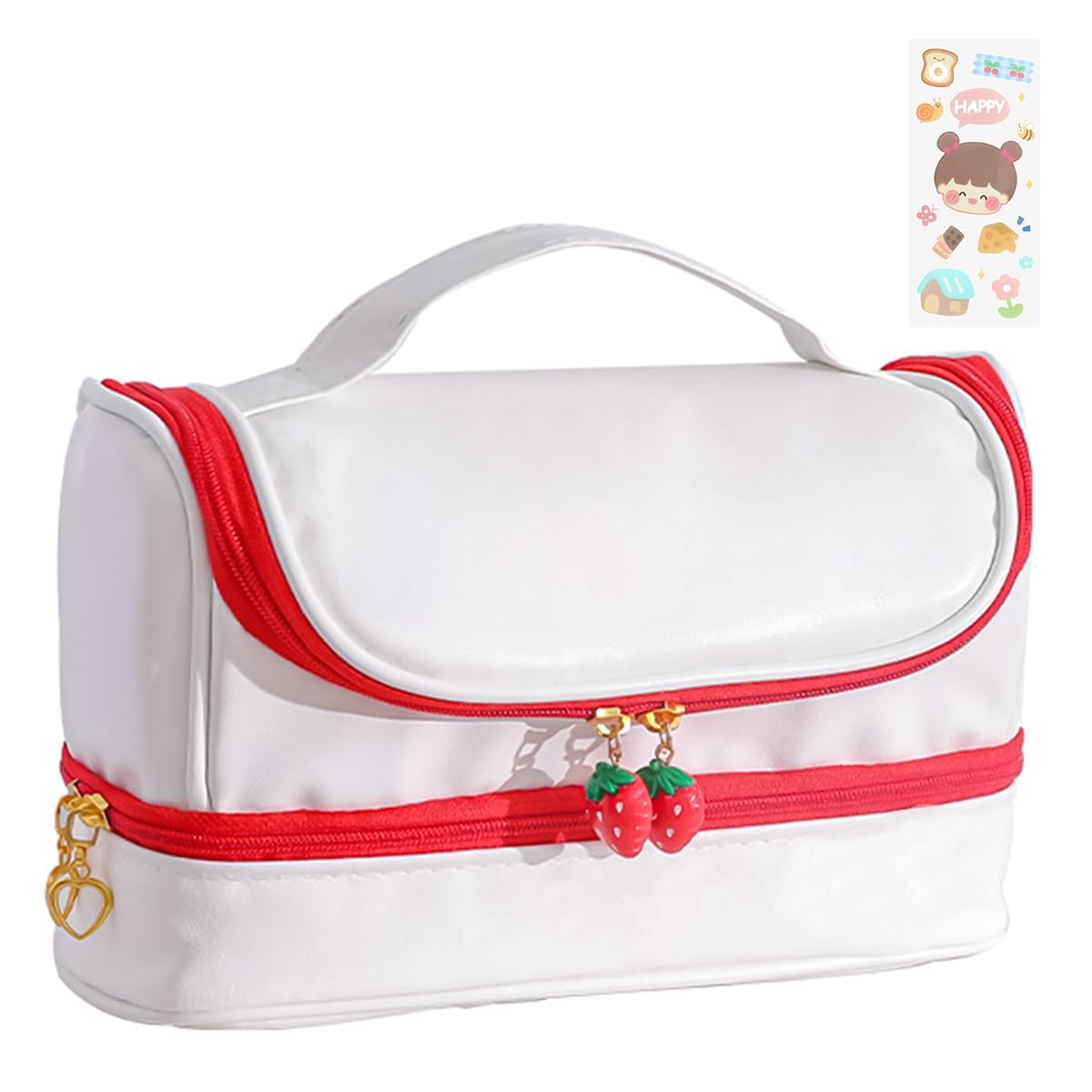 Climberty Pencil Pouch for Girls, Large Capacity Double Layer Pencil Bag, Lovely Strawberry Print PU Waterproof Pencil Pouch with Random Stickers, Aesthetic Pencil Case for College Students Climberty Pencil Pouch for Girls, Large Capacity Double Layer Pencil Bag, Lovely Strawberry Print PU Waterproof Pencil Pouch with Random Stickers, Aesthetic Pencil Case for College Students